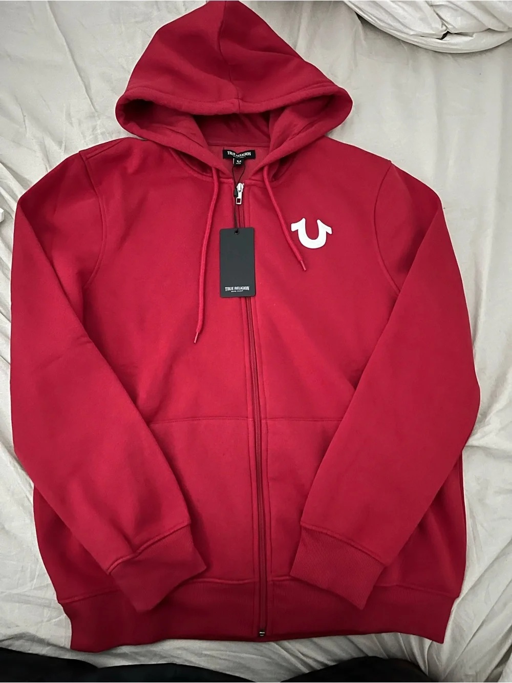 True Religion Red Full-Zip Hooded Jacket with White Logo